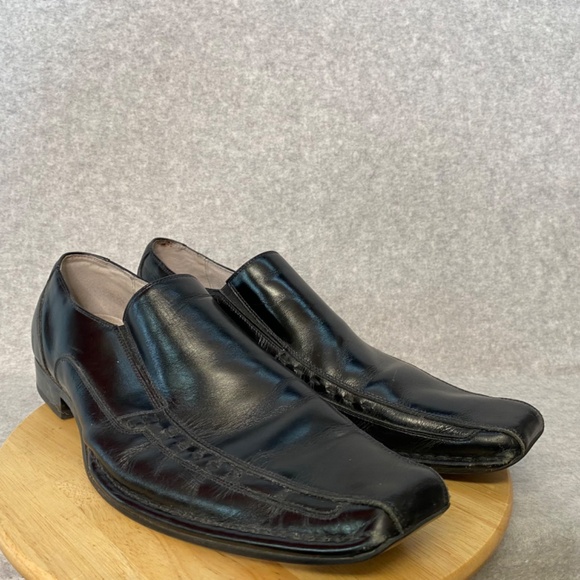 Stacy Adams Size 10M Black Leather Square Toe Slip On Loafer Shoes - Picture 2 of 16